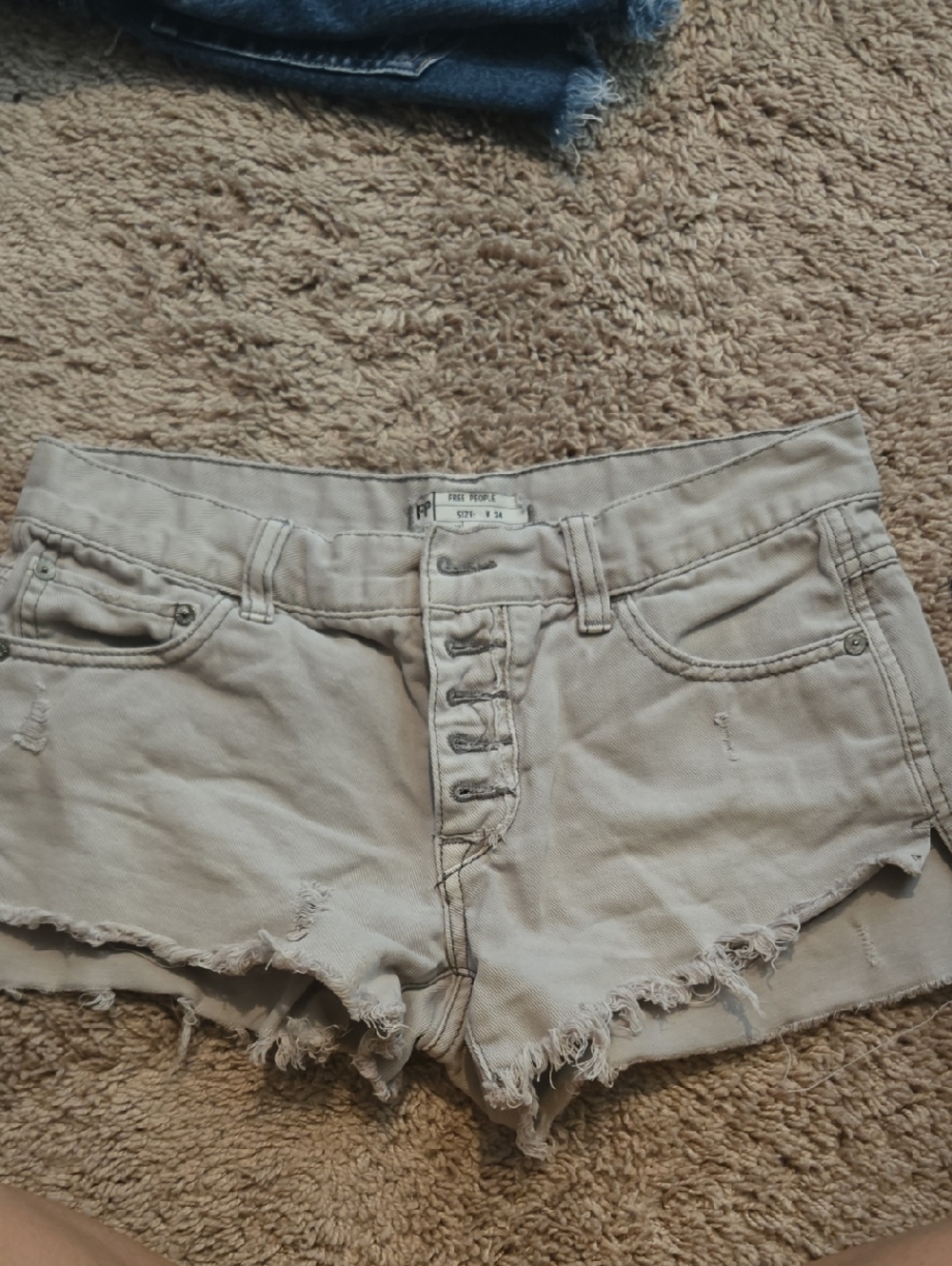 Free People Cream Button-Front Distressed Denim Shorts